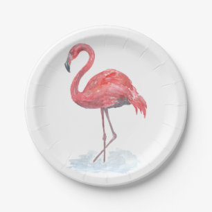Roze flamingo, waterverf. papieren bordje
