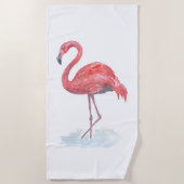 Roze flamingo, waterverf. strandlaken (Voorkant)