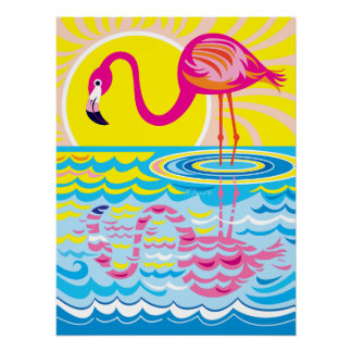 Roze Flamingo Weerspiegeling Perfect Poster