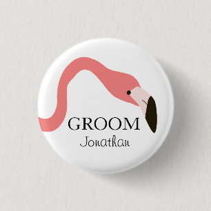 Roze Flamingo Whimsy Groom Ronde Button 3,2 Cm