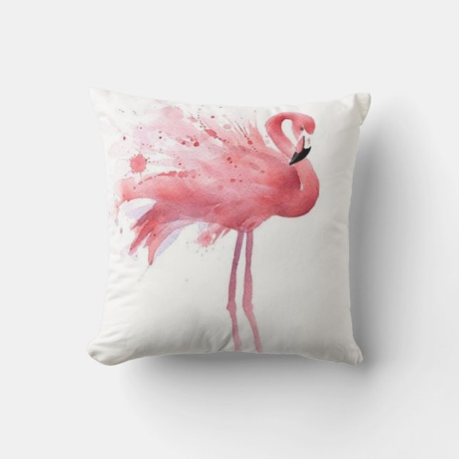 Roze Flamingo -White Kussen (Voorkant)