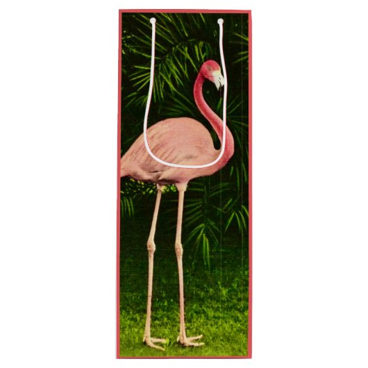Roze Flamingo Wijn Gift Bag Cadeautas (Voorkant)