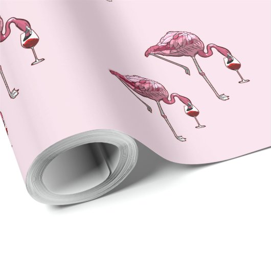 Roze Flamingo Wijndrinker Grappig Patroon Cadeaupapier (Rol Hoek)