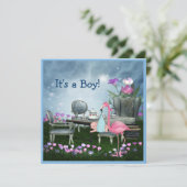 Roze Flamingo Wonderland Tea Party Boy Baby shower Kaart (Staand voorkant)