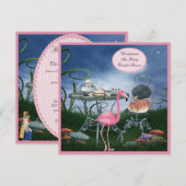 Roze Flamingo Wonderland Tea Party Vrijgezellenfee Kaart (Voorkant / Achterkant)