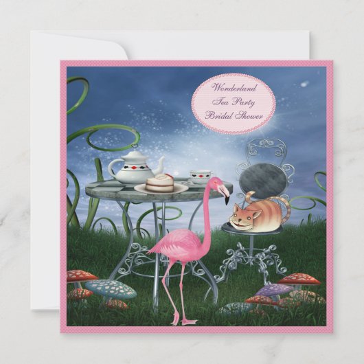 Roze Flamingo Wonderland Tea Party Vrijgezellenfee Kaart (Voorkant)