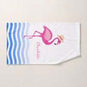 Roze flamingo zee golven naam handdoek (Handdoek)