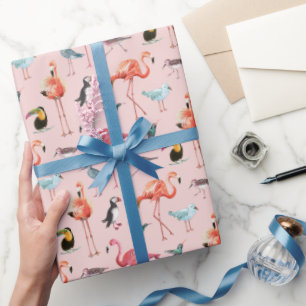 Roze flamingo zee vogels tropisch cadeaupapier