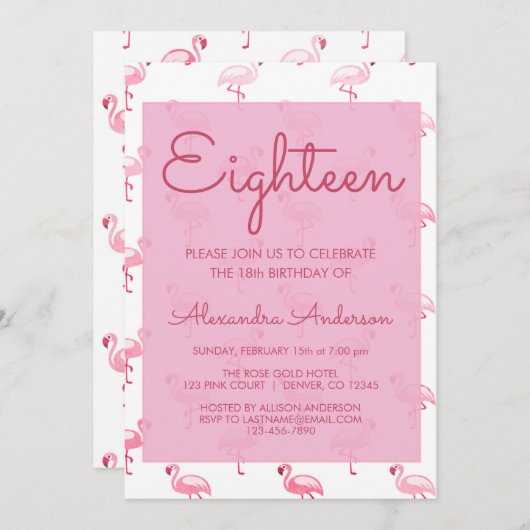 Roze Flamingo Zomer 18e Verjaardagsfeest Kaart (Voorkant / Achterkant)