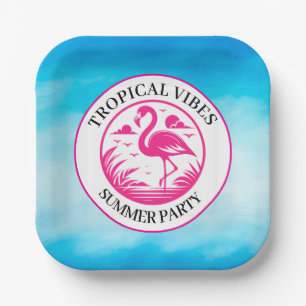 Roze Flamingo Zomer Cirkel Ontwerp-68730 Papieren Bordje