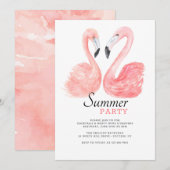 Roze Flamingo Zomer Party Uitnodiging (Voorkant / Achterkant)