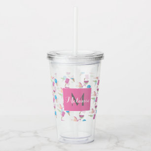 Roze Flamingo Zomer Tropisch Monogram Aangepast Acryl Drinkbeker