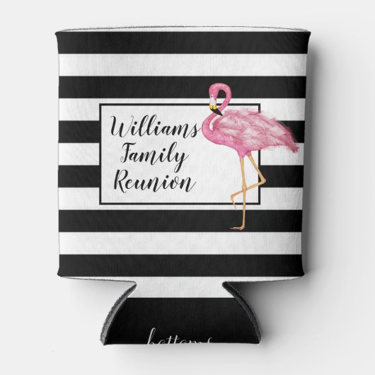 Roze Flamingo zwart wit viering reünie Blikjeskoeler (Voorkant)