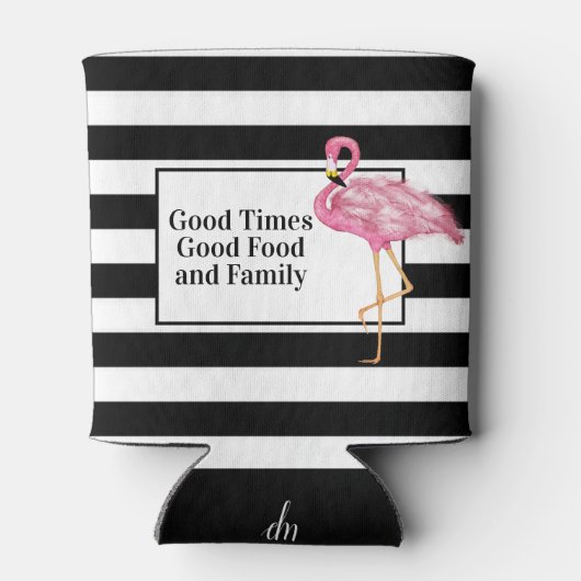 Roze Flamingo zwart wit viering reünie Blikjeskoeler (Achterkant)