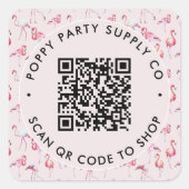 Roze Flamingo's Aangepaste QR-code Winkel Sticker (Voorkant)
