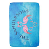 Roze flamingos Bathroom Monogram Naam Blauw Badmat (Voorkant Verticaal)