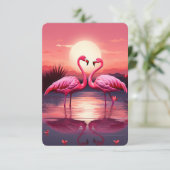 Roze Flamingo's bij zonsondergang Bedankkaart (Staand voorkant)