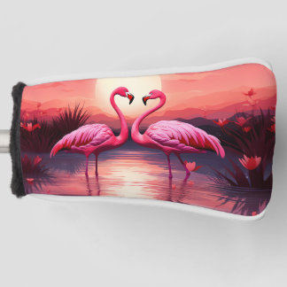 Roze Flamingo's bij zonsondergang Golfheadcover