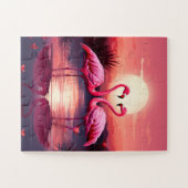 Roze Flamingo's bij zonsondergang Legpuzzel (Horizontaal)
