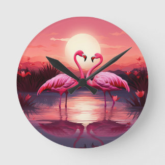 Roze Flamingo's bij zonsondergang Ronde Klok