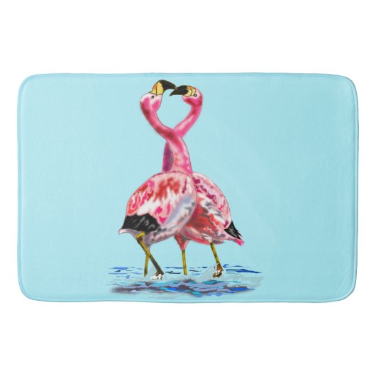 Roze Flamingo's Blauwe Badmat Aangepaste kleur - T (Voorkant)
