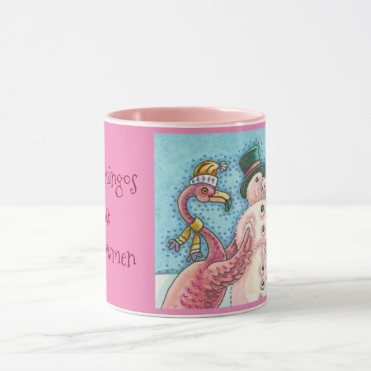 Roze Flamingo's Bouwen Sneeuwman KERST MOK (Midden)