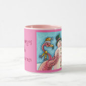 Roze Flamingos Building Snowman CHRISTMAS Mok (Midden)