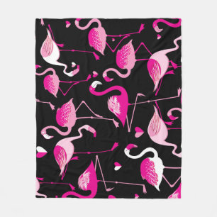 Roze flamingo's, donker naadloos patroon. fleece deken