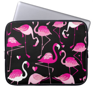 Roze flamingo's, donker naadloos patroon. laptop sleeve