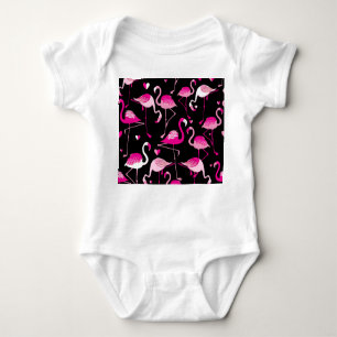 Roze flamingo's, donker naadloos patroon. romper