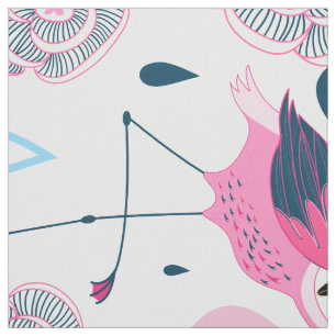 Roze flamingo's en bloemen patroon stof