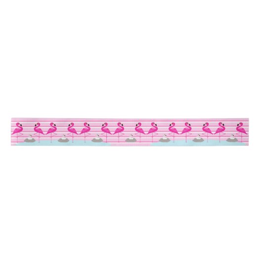 Roze flamingo's en broedend baby roze striplint lint (Voorkant)