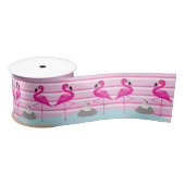 Roze flamingo's en broedend baby roze striplint lint (Spoel)