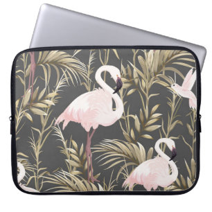 Roze flamingos en gouden planten naadloos patroon laptop sleeve