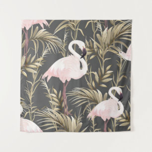 Roze flamingos en gouden planten naadloos patroon wandkleed