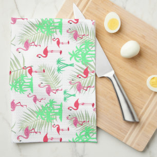 Roze flamingos en palmbomen theedoek
