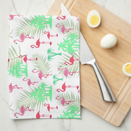 Roze flamingos en palmbomen theedoek (Quarter Fold)