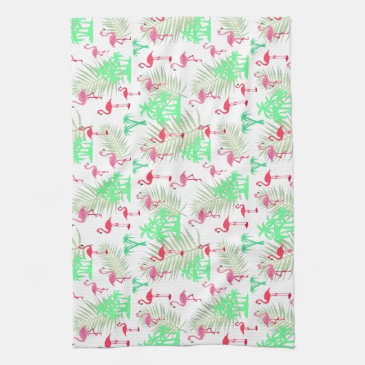 Roze flamingos en palmbomen theedoek (Verticaal)