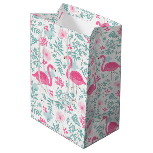 Roze flamingos en tropische bladeren medium cadeauzakje