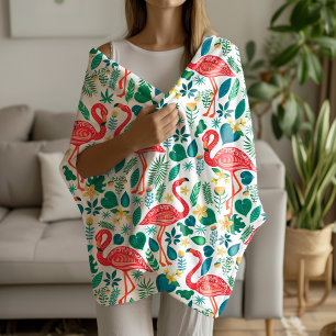 Roze Flamingo's en Tropische Bloemen Patroon Fleece Deken