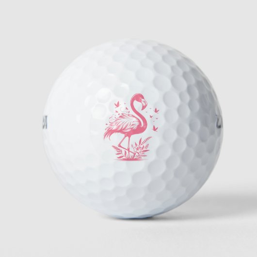 Roze flamingo's en vlinders golfballen (Voorkant)