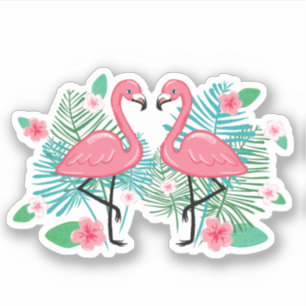 Roze flamingos & Flowers Sticker