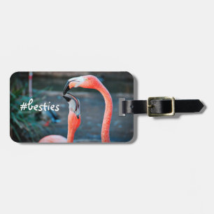 Roze Flamingo's Foto Besties Script Stijlvol Moder Bagagelabel