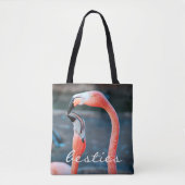 Roze Flamingo's Foto Besties Script Stijlvol Moder Draagtas (Voorkant)