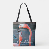 Roze Flamingo's Foto Besties Script Stijlvol Moder Draagtas (Achterkant)