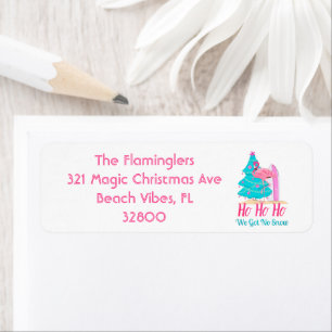 Roze flamingos Funny Tropical Beach Kerstmis Etiket