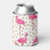 Roze flamingo's, gouden stippen, waterverf. blikjeskoeler (Blikje Voorkant)