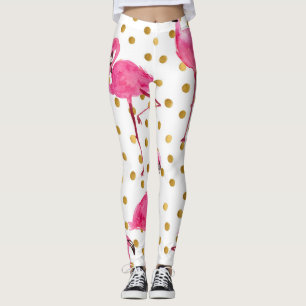 Roze flamingo's, gouden stippen, waterverf. leggings