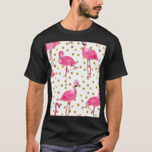 Roze flamingo's, gouden stippen, waterverf. t-shirt