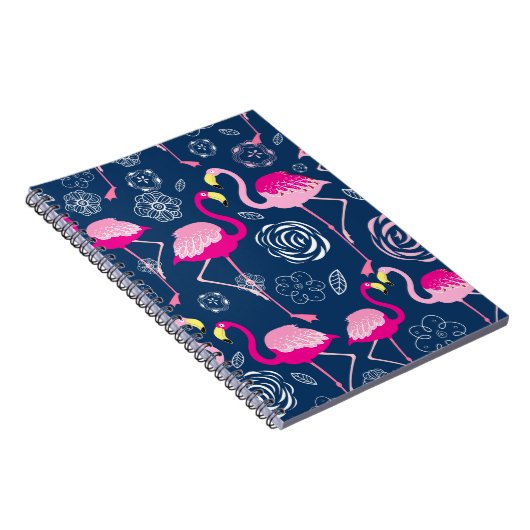 Roze Flamingo's: Grafisch Donker Patroon Notitieboek (Rechterzijde)